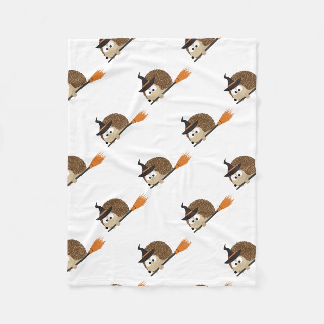Cute Hedgehog Witch Fleece Blanket (Front)
