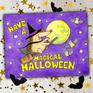 Cute Hedgehog Witch Magical Halloween  Postcard