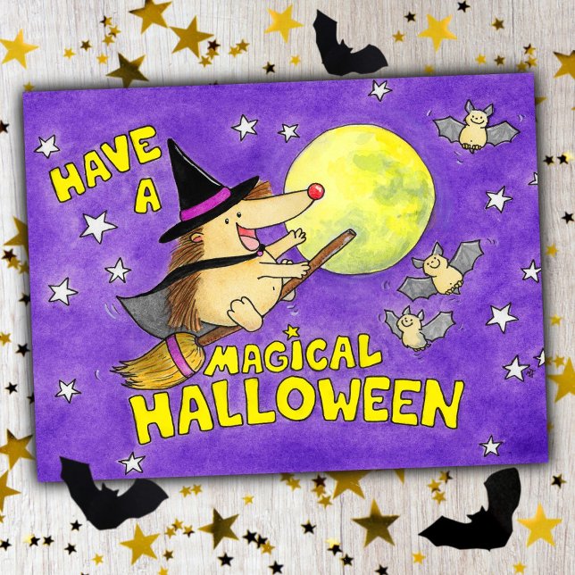 Cute Hedgehog Witch Magical Halloween  Postcard (Creator Uploaded)
