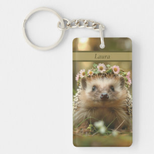 Cute hedgehog with a crown of flowers keychain