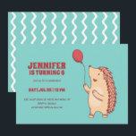 Cute Hedgehog With Balloon Cartoon Kids Birthday Invitation<br><div class="desc">Cute design for kids,  boys or girls who love hedgehog. Perfect for animal theme birthday party. You can customize the wording to fit other occasions.</div>