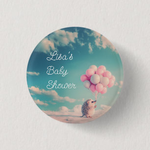 Cute hedgehog with birthday balloons, customizable 1 inch round button