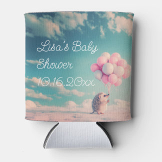 Cute hedgehog with birthday balloons, customizable can cooler