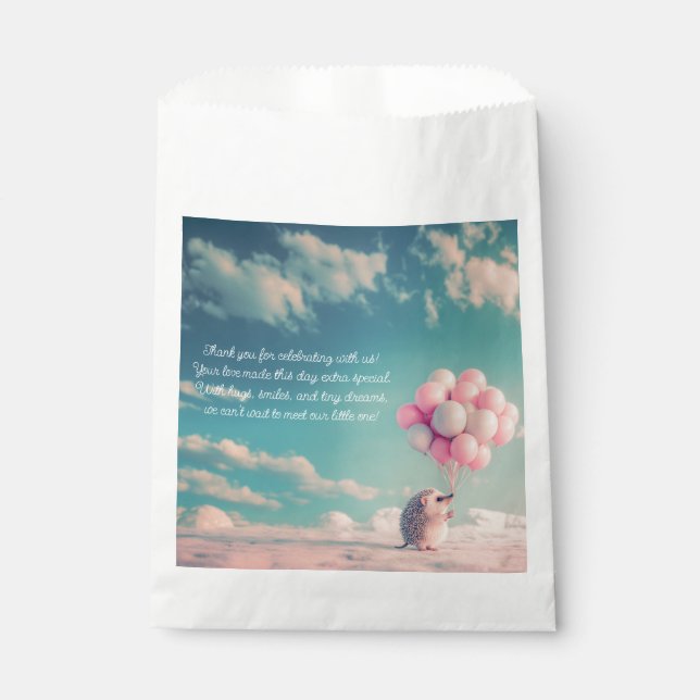 Cute hedgehog with birthday balloons, customizable favour bag (Front)