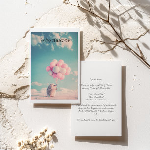 Cute hedgehog with birthday balloons, customizable invitation