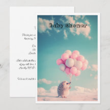 Cute hedgehog with birthday balloons, customizable