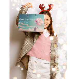 Cute hedgehog with birthday balloons, customizable large gift bag