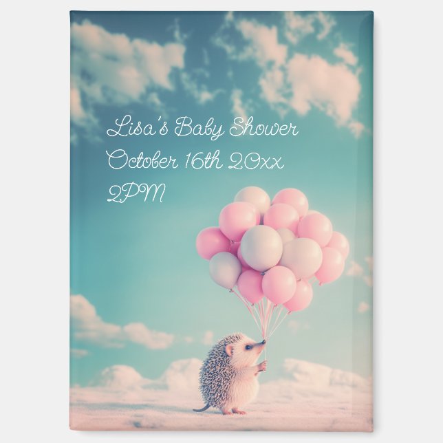Cute hedgehog with birthday balloons, customizable magnet (Front)