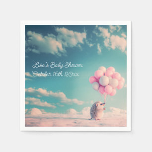 Cute hedgehog with birthday balloons, customizable napkin
