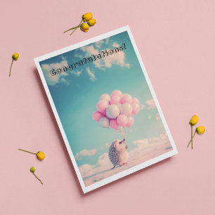 Cute hedgehog with birthday balloons, customizable thank you card