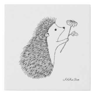 Cute hedgehog with Flowers Ink Drawing