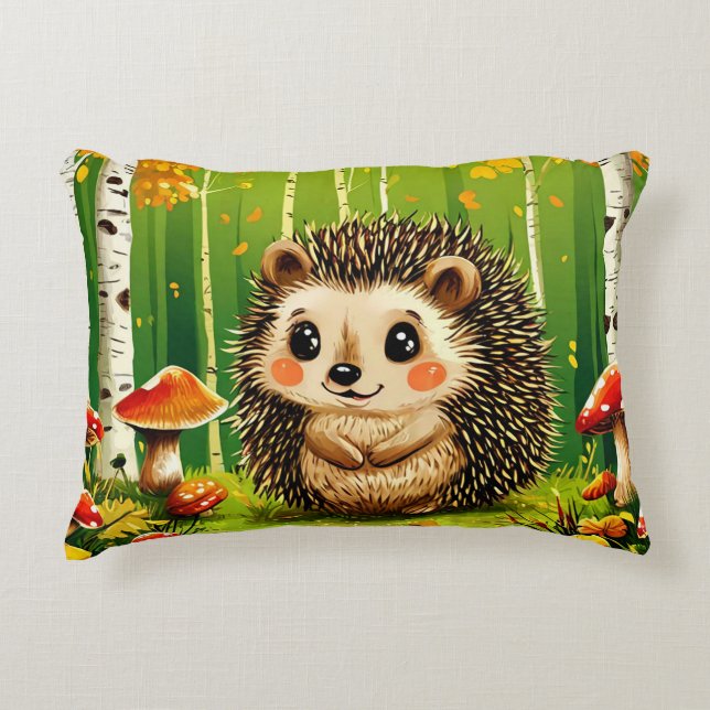 Cute Hedgehog With Green Forest Background Accent Pillow (Front)