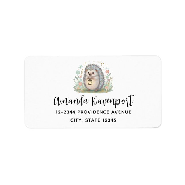 Cute Hedgehog with Lantern Address Label (Front)