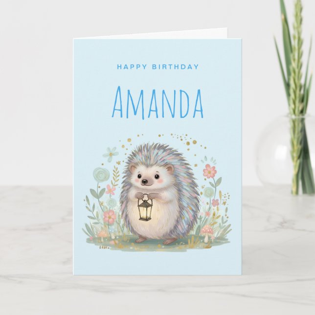 Cute Hedgehog with Lantern Birthday Card (Front)