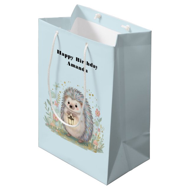 Cute Hedgehog with Lantern Birthday Medium Gift Bag (Front Angled)