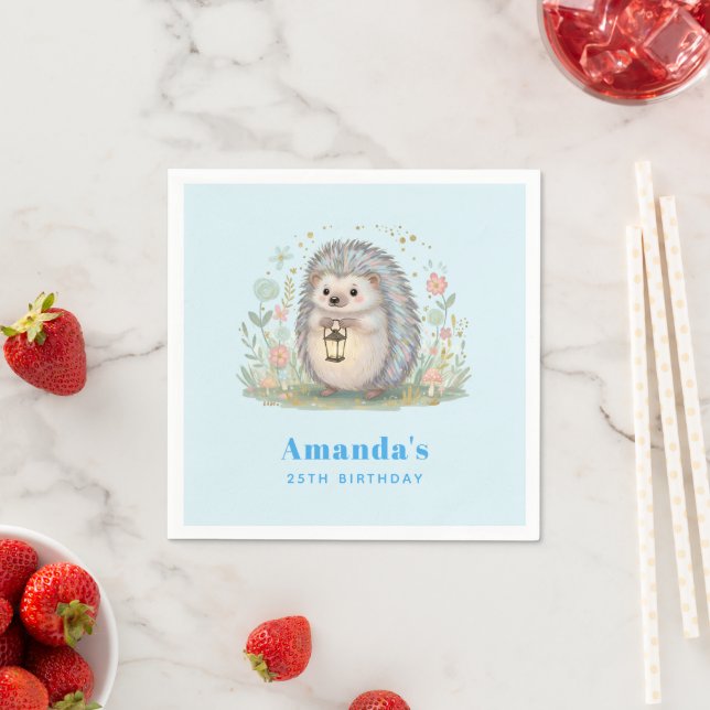 Cute Hedgehog with Lantern Birthday Napkin (Insitu)
