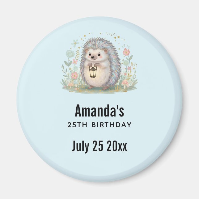 Cute Hedgehog with Lantern Birthday Party Date Magnet (Front)