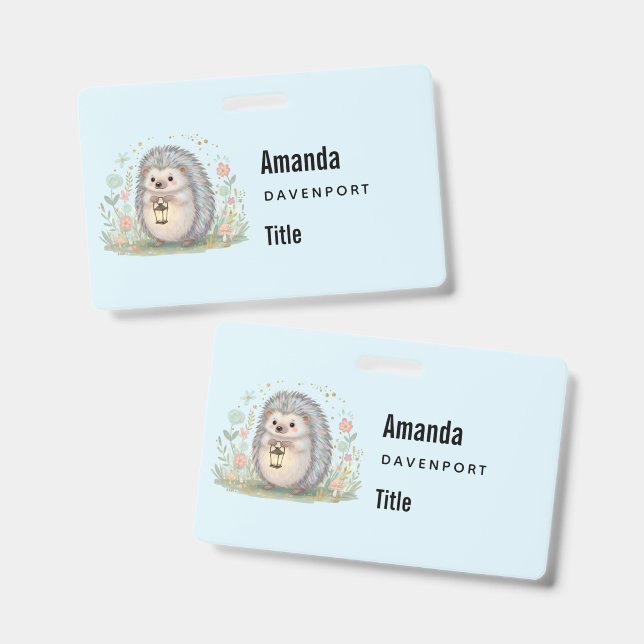 Cute Hedgehog with Lantern Business Badge (Front & Back)