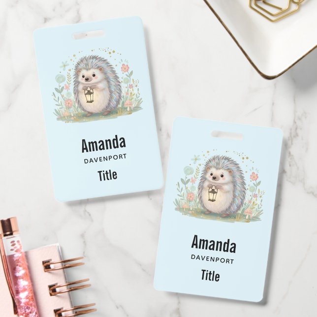 Cute Hedgehog with Lantern Business Badge (Office)