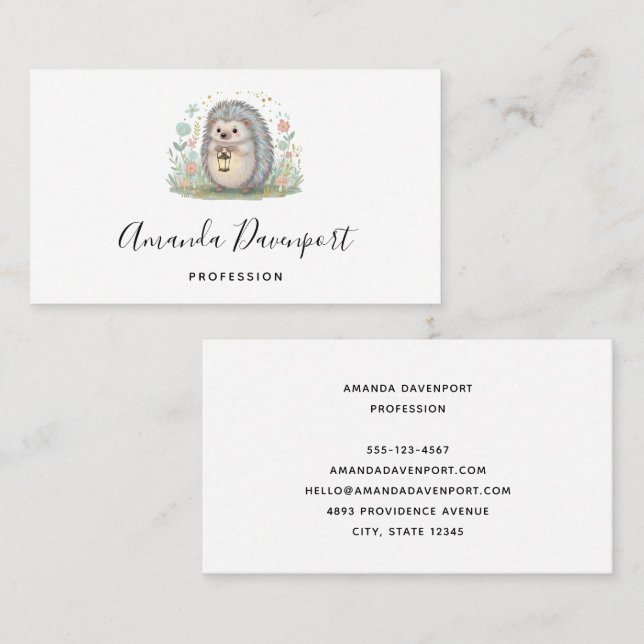 Cute Hedgehog with Lantern Business Card (Front/Back)