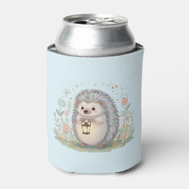 Cute Hedgehog with Lantern Can Cooler (Can Front)