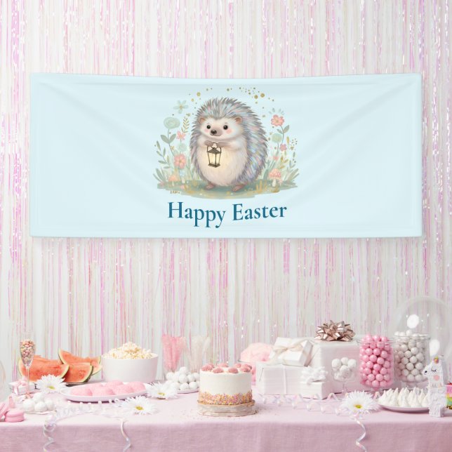 Cute Hedgehog with Lantern Easter Banner (Party)