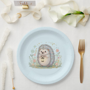 Cute Hedgehog with Lantern Paper Plate