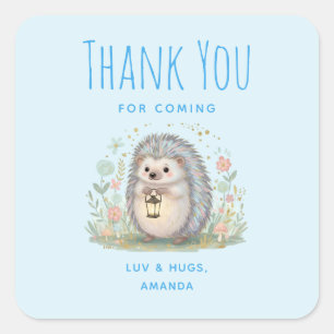 Cute Hedgehog with Lantern Party Thank You Square Sticker
