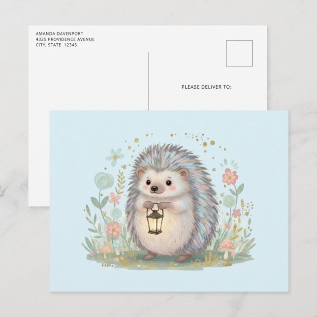 Cute Hedgehog with Lantern Postcard (Front/Back)