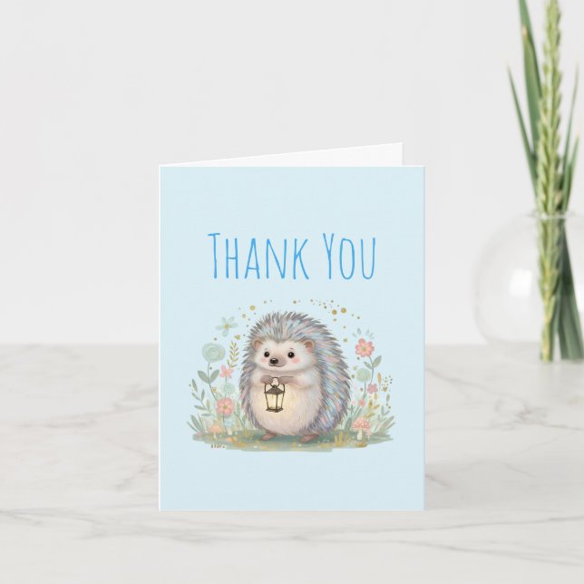 Cute Hedgehog with Lantern Thank You Card (Front)