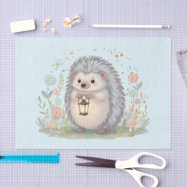 Cute Hedgehog with Lantern Tissue Paper (Craft)