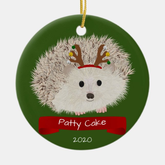 Cute Hedgehog With Reindeer Hat Ceramic Ornament (Front)