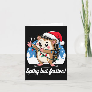 Cute Hedgehog With Santa Hat Christmas Lights Wint Card
