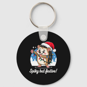 Cute Hedgehog With Santa Hat Christmas Lights Wint Keychain