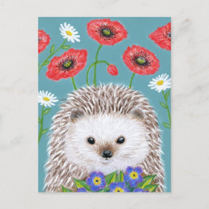Cute Hedgehog with Spring Flowers postcard
