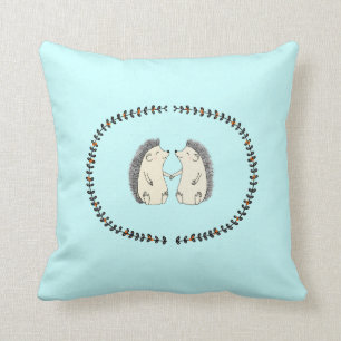 Cute Hedgehogs Couple Woodland Couch Throw Pillow