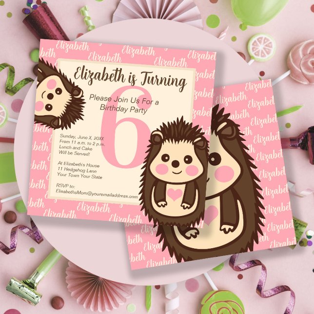 Cute Hedgehogs Girl's Pink Birthday Invitation (Créateur téléchargé)