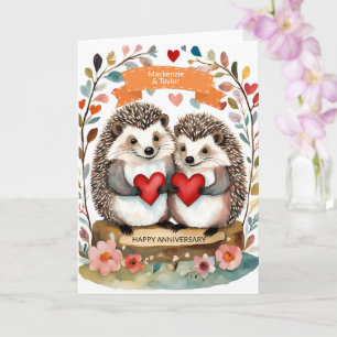 Cute Hedgehogs Hedgehugs personalized Anniversary Card