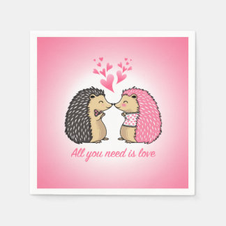 CUTE HEDGEHOGS KISSING HEARTS LOVE DECOUPAGE PAPER NAPKIN