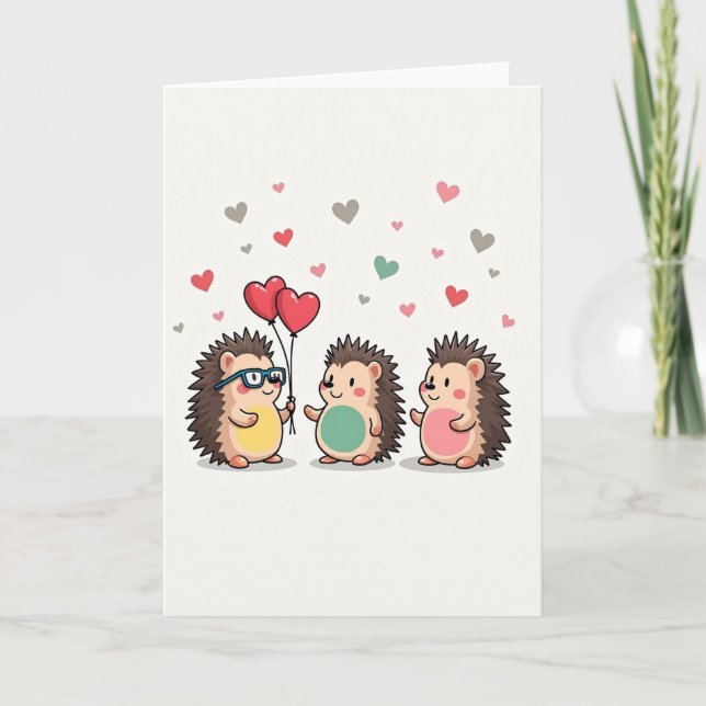 Cute Hedgehogs Love Hearts Card (Front)