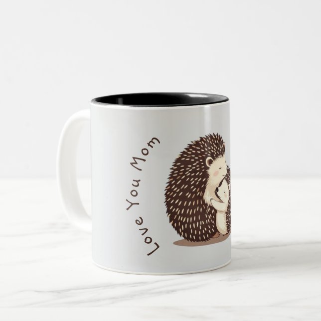 Cute Hedgehogs Mother's day custom  message  Two-Tone Coffee Mug (Front Left)