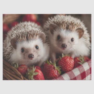 Cute Hedgehogs Peeking from a Strawberry Basket Tissue Paper