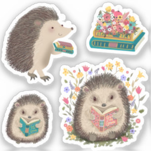 Cute Hedgehogs Reading Books 