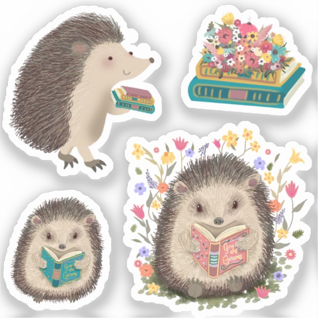 Cute Hedgehogs Reading Books  (Front)