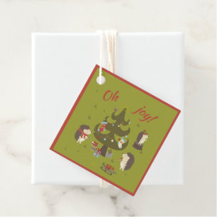 Cute Hedgehogs With Xmas Tree and Sleigh Kids  Favour Tags
