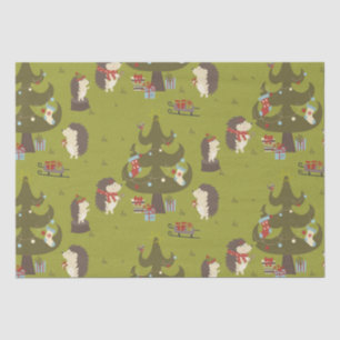 Cute Hedgehogs With Xmas Tree and Sleigh Kids  Tissue Paper