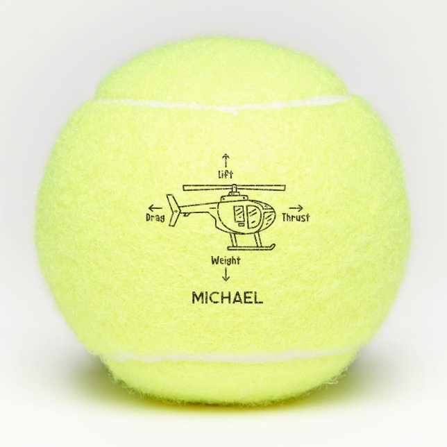 Cute Helicopter Illustration Personalized Tennis Balls (Front)