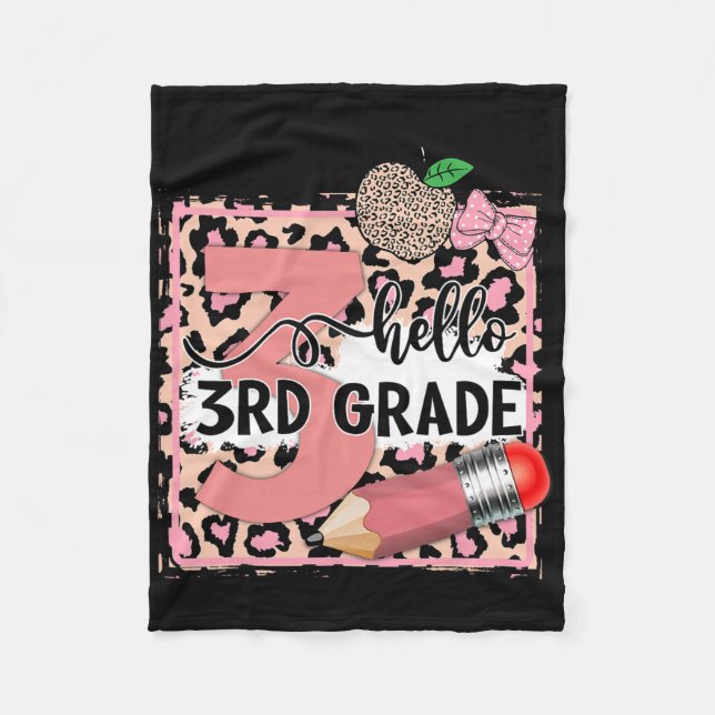 Cute Hello 3rd Grade Pink Leopard Back To School G Fleece Blanket (Front)