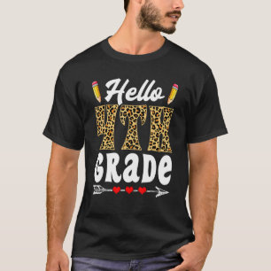 Cute Hello 4th Grade Leopard Back To School First  T-Shirt
