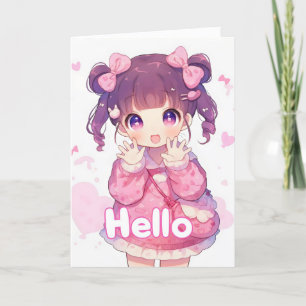 Cute Hello Anime Girl Holiday Card